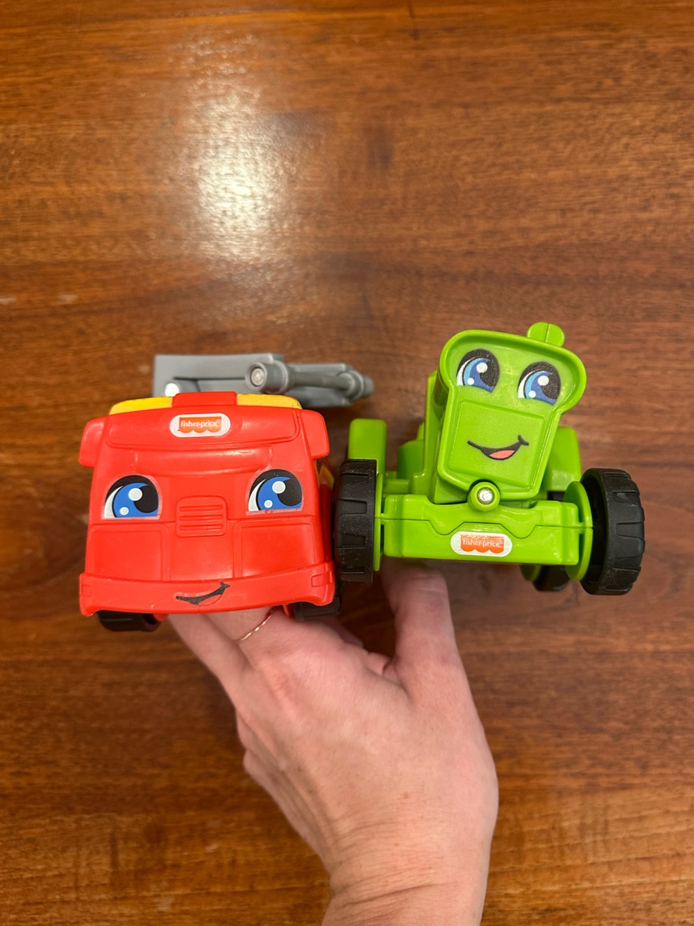 EUC Fisher-Price Little People Red Fire Truck and Green Tractor Play Vehicles